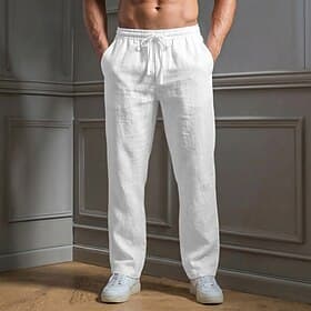 Homme Pantalons en Lin Pantalons Pantalon d'été Pantalons Amples Pantalons de Plage Cordon de serrage Taille Élastique Jambe Droite Uni Confort Respirant Longu thumbnail 6
