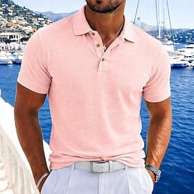 Homme Chemise en lin Polo Occasionnel Vacances Classique Manche Courte Vacances Mode Uni Texturé Poids Léger Boutons Été Printemps Bleu Bleu Clair Rose Claire