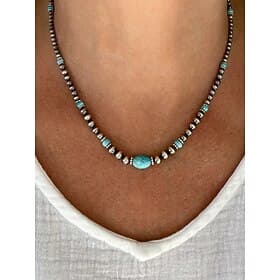 Women's Bohemian Alloy Turquoise Jewelry Set, Beaded Necklace and Drop Earrings Set for Beach Vacation, Daily Casual Wear, Travel and Resort Styling