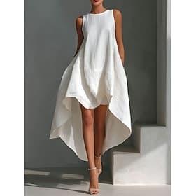 Women's Midi Dress Casual Dress A Line Dress Summer Dress Elegant Basic Classic Daily Vacation Loose Fit Plain Sleeveless Crew Neck White Yellow Navy Blue Gree