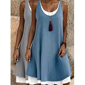 Multi Packs 2pcs Women's Crew Neck Sleeveless GreenGray Casual Dress Tank Dress Summer Dress Layered Fake two piece Plain Casual Daily Polyester Summer