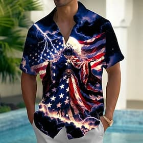 Men's 4th of July U.S. 250th Anniversary Goddess American Flag Shirt Summer Shirt Button Up Shirt Short Sleeve Patriotic Outdoor Holiday Summer Spring Turndown