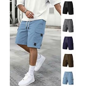 Men's Tactical Cargo Cargo Shorts Shorts Casual Shorts Pocket Elastic Waist Plain Knee Length Casual Outdoor Streetwear Fashion Streetwear Black Navy Blue Inel