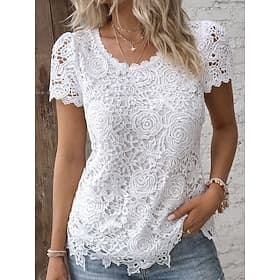 Women's Lace Tops Lace Patchwork Plain Elegant Stylish Classic Sleeveless Crew Neck Regular Tops Daily Going out Weekend White Summer Spring