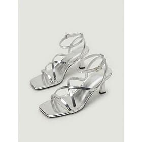 Women's Silver Metallic Kitten Heel Sandals - Elegant Cocktail Party Dress Shoes