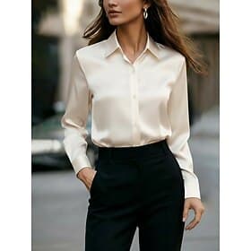 Women's Shirt Button Down Shirt Casual Shirt Blouse Buttons Plain Stylish Classic Modern Long Sleeve Shirt Collar Regular Tops Daily Holiday Going out Black Wh