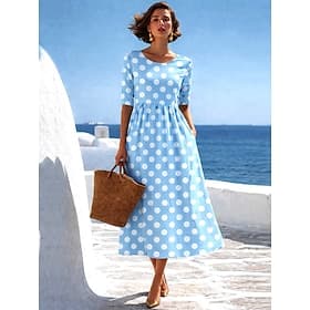 Women's Midi Dress A Line Dress Casual Daily Regular Fit Polka Dot Half Sleeve Crew Neck Yellow Pink Sky Blue Summer Spring