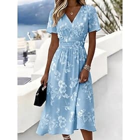 Per donna Abito Midi Abito a Tubino Vacanza Casual Boho Quotidiano Abito Estivo Abito Primaverile Vestibilità regolare Floreale Grafico Manica Corta Girocollo thumbnail 8