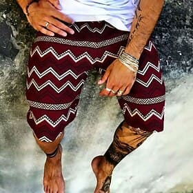 Men's Geometric Pattern Ethnic Sweat Shorts Beach Shorts Terry Shorts Mid Waist Retro Vintage Daily Streetwear Holiday Drawstring Elastic Waist 3D Print Design