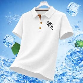 Men's Waffle Polo Shirts Ice Silk Seersucker Polo Casual Work Lapel Short Sleeve Basic Modern Coconut Tree Buttons Cooling Summer Spring Blue Black White Navy
