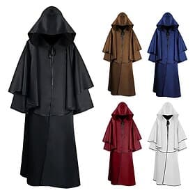 Rétro Vintage Punk Gothique Médiéval Cape à Capuche Châles Ranger Elfe Couleur Unie Déguisement Homme Femmes Viking Fantaisie Halloween Carnaval Mascarade Fêt