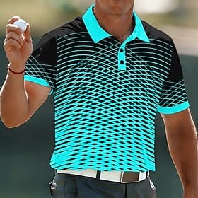 Men's Optical Illusion Geometic Sports Polo Shirts Short Sleeve Polo Shirts Collared Shirts Casual Athleisure Buttons Breathable Mesh Spring Summer Blue Purpl