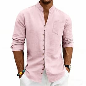 Homme Chemise Chemise en lin Chemise d'été Chemise de Plage Uni Occasionnel Vacances Noir Blanche Rose Claire bleu marine manche longue Band Collar Été Printem
