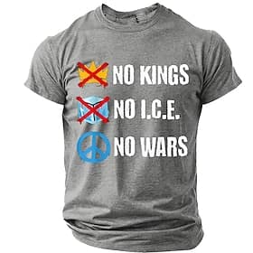 Men's No Kings No ICE No Wars Peace Sign Crown Ice Political Protest Statement Anti Establishment Urban Streetwear T Shirt Graphic Casual Short Sleeve Daily We
