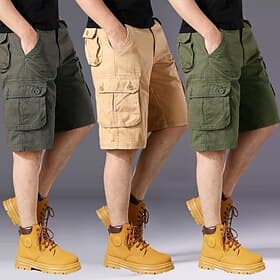 Men's Tactical Cargo Cargo Shorts Shorts Casual Shorts Multi Pocket Plain Solid Quick Dry Knee Length Outdoor Gym Training Sports Sporty Black Green Inelastic
