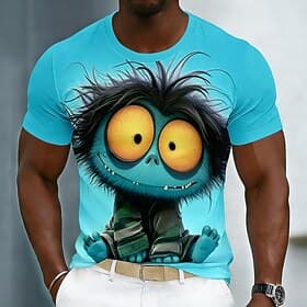 Herren Lustige Emotes T Shirt Kurzarm T-Shirt 3D-Druck Rundhalsausschnitt Hemd Mode Übertrieben Lässig Täglich Straße Blau Weiß Purpur Sommer Frühling Bekleidu