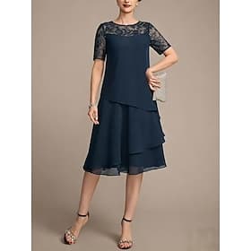 Femmes Robe Longueur Genou Robe en Chiffon Robe en Dentelle Robe Décontractée Élégant Mode Moderne Extérieur Vacances Soirée Coupe régulière Uni Manche Courte
