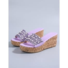 Women's Elegant Black Pearl Wedge Sandals -  Faux Pearl Detail for Cruise Vacations, Evening Deck Parties  Luxury Resort Wear