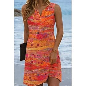 Women's Mini Dress Sundress Summer Dress Vacation Casual Daily Beach Holiday Regular Fit Graphic Tie Dye Abstract Sleeveless V Neck Blue Black Orange Summer Sp