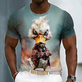 Men's Animal Duck T Shirt Short Sleeve T shirt 3D Print Crew Neck Shirt Funny Casual Daily Street Green Summer Spring Clothing Apparel S M L XL XXL XXXL