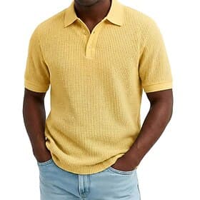 Men's Waffle Polo Shirts Textured Casual Holiday Lapel Ribbed Polo Collar Short Sleeve Fashion Basic Plain Textured Buttons Soft Spring  Summer Summer Spring R