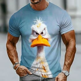 Angry Grumpy White Duck with Messy Hair Men's Funny Sarcastic Humor Attitude T Shirt Graphic Crew Neck Short Sleeve Casual Streetwear Birthday Gift for Men Dad