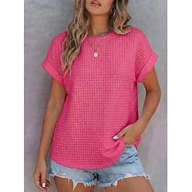 Women's Waffle T-shirt Tee Top Elegant Stylish Short Sleeve Batwing Sleeve Crew Neck Long Tops Casual Vacation Wear White Green Rose Red Summer Spring