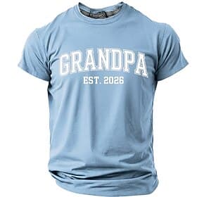 Grandpa Est 2026 Men's New Grandpa Pregnancy Announcement Varsity Lettering Minimalist Graphic T Shirt Short Sleeve Crew Neck Casual Tee Gift Designer Clothing