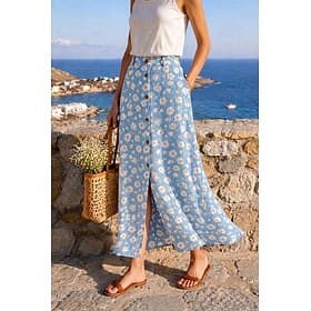 Women's Vacation Skirt Casual Boho Midi Mid Rise Skirts Floral Print Split Ends Inelastic Street Going out Sky Blue Summer