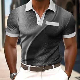 Men's Gradient Geometic Polo Shirts Short Sleeve Polo Shirts Lapel Business Casual Outdoor Holiday Daily Wear Pocket 3D Print Summer Spring Blue Purple Green