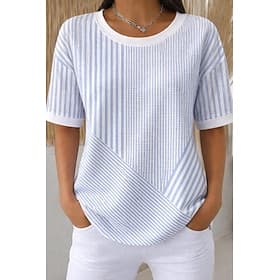 Femmes Tee-shirt Gaufre Tops tricotés texturés Hauts d'été Graphique Géométrique Élégant Classique Manche Courte Col ras du cou Col rond Hauts Réguliers Occasi thumbnail 2