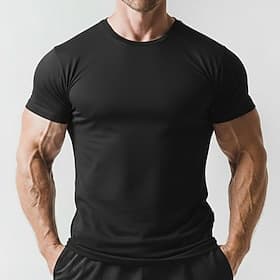 Herren T Shirt T-Shirt Kurzarm Rundhalsausschnitt Sommer Frühling Ganzjahres Einfach Lässig sportlich Schnelltrocknend Schlank Lässig Täglich Sport Hellblau Sc thumbnail 2