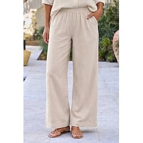 Women's Cotton Linen Pants Trousers Summer Pants Baggy Pants Vacation Fashion Casual Daily Full Length High Waist Solid Color Plain Pocket Elastic Waist Wide L