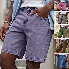SoftFade™ Men's Shorts Casual Shorts Acid Wash Shorts Pocket Plain Comfort Breathable Knee Length Casual Outdoor Beach Vacation Fashion Blue Purple Inelastic