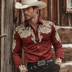 Men's Ethnic Intricate Floral Flowers Shirt Western Shirt Cowboy Shirt Long Sleeve Vintage Retro Casual Outdoor WorkWear Summer Spring Turndown 3D Print Linen