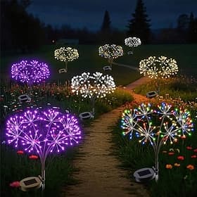 Solar-Powered Dandelion Fairy Firework String Lights - 2 Lighting Modes for Garden, Lawn, Camping, Party  Decoration 1pc