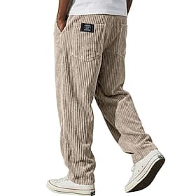 Men's Trousers Corduroy Pants Winter Pants Casual Pants Baggy Pants Drawstring Straight Leg Solid Color Comfort Soft Full Length Casual Daily Outdoor Fashion C