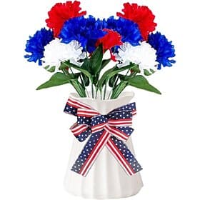 2/4 Bundle July 4th Decorations 2-Piece Set Silk Carnation Bouquet 14 Red, White, and Blue Flowers for Independence Day Parties and Patriotic Holiday Table Set