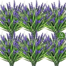 16 bundels kunstplanten voor buiten, UV-bestendige nep-lavendel Apengras, realistische plastic kunstplanten voor balkon, terras, veranda, groene decoratie, pla