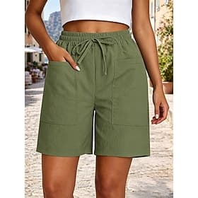 Women's Bermuda Shorts Cargo Shorts Chinos Shorts Vacation Basic Comfort Short High Waist Plain Drawstring Comfort Inelastic Daily Casual Daily Blue Apricot Wh
