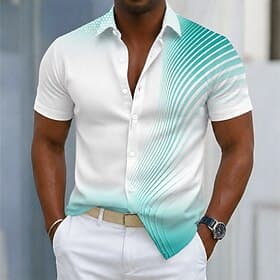 Men's Gradient Waves Geometic Shirt Button Up Shirt Casual Dress Shirt Short Sleeve Business Casual Daily Outdoor Vacation Summer Spring Turndown 3D Print Coll