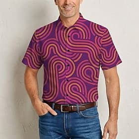 Rétro Vintage Hippie Années 1970 Chemise Manches courtes Hippie Géométrique Rétro Déguisement Homme Festival de Musique Soirée Tenue quotidienne Adulte Chemise