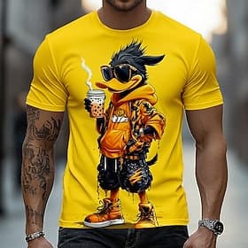 Men's Cool Black Duck Wearing Sunglasses Drinking Boba Tea Streetwear Urban Hip Hop Graphic T Shirt Short Sleeve Crew Neck Funny Boba Lover Birthday Gift Desig