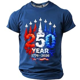 4th of July 2026 250th Men's Solid Color American US Flag T Shirt Short Sleeve T shirt 3D Print Crew Neck Shirt Vintage Retro Patriotic Daily Festival Blue Bla