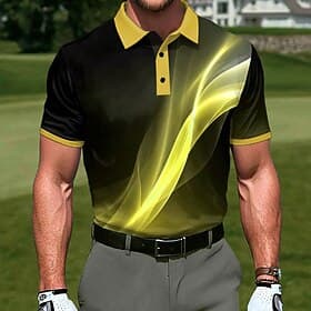 Men's Geometic Golf Sports Polo Shirts Short Sleeve Polo Shirts Collared Shirts Casual Athleisure Holiday 3D Print Buttons Breathable Mesh Summer Spring Blue L