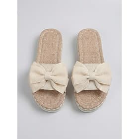 Women's Cream Linen Bow Slide Sandals - Elegant Espadrille Flatforms for Cruise Vacations, Tropical Summer Holidays  Luxury Resort Wear