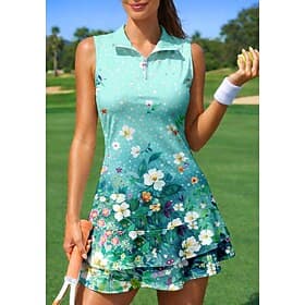 Women's Gradient Floral Sports Dress Tennis Polo Dress Sleeveless Zipper Quarter Zip Elastic Sweat-Wicking Breathable Volleyball Tennis Golf Collar Turndown Sh