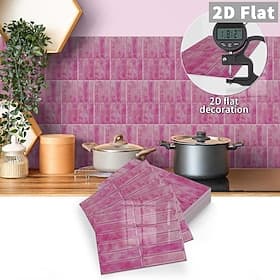 10PCS 17x23cm Peel and Stick Thick Pink Purple Mosaic Pattern PVC Wall Stickers, American Vintage Style Self-Adhesive Removable Wallpaper for Renters, for Bedr