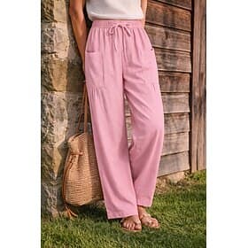 Women's Wide Leg Linen Pants Trousers Chinos Vacation Fashion Basic Full Length Medium Waist Plain Drawstring Pleated Pocket Comfort Lightweight Breathable Ine