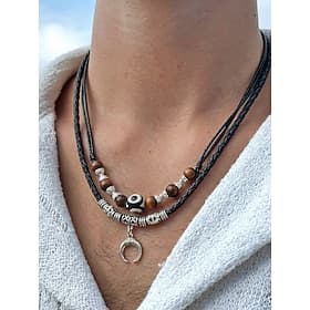Men's Bohemian Style Double-Layer Necklace, Alloy Leather Cord Mixed Material, Crescent Moon Pendant, Adjustable, Perfect for Beach Vacation, Daily Casual Wea